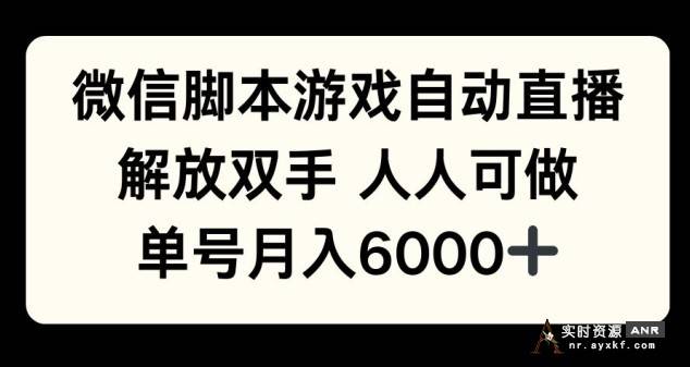 微信脚本游戏自动直播，解放双手 人人可做，单号月入6k 网络资源 图1张